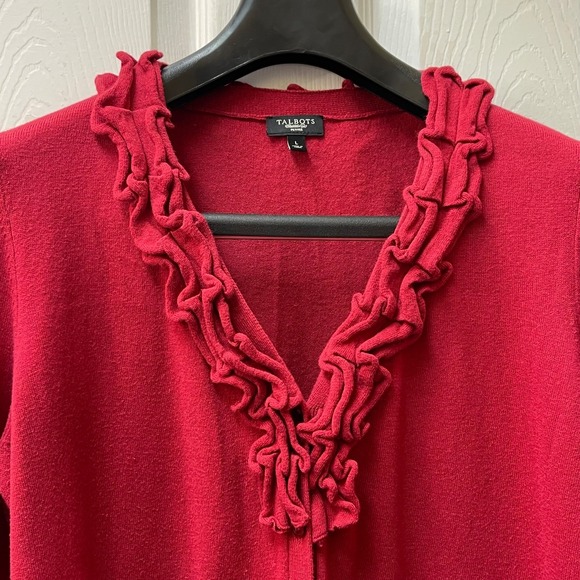 Talbots Red Ruffled Cardigan - Picture 4 of 13